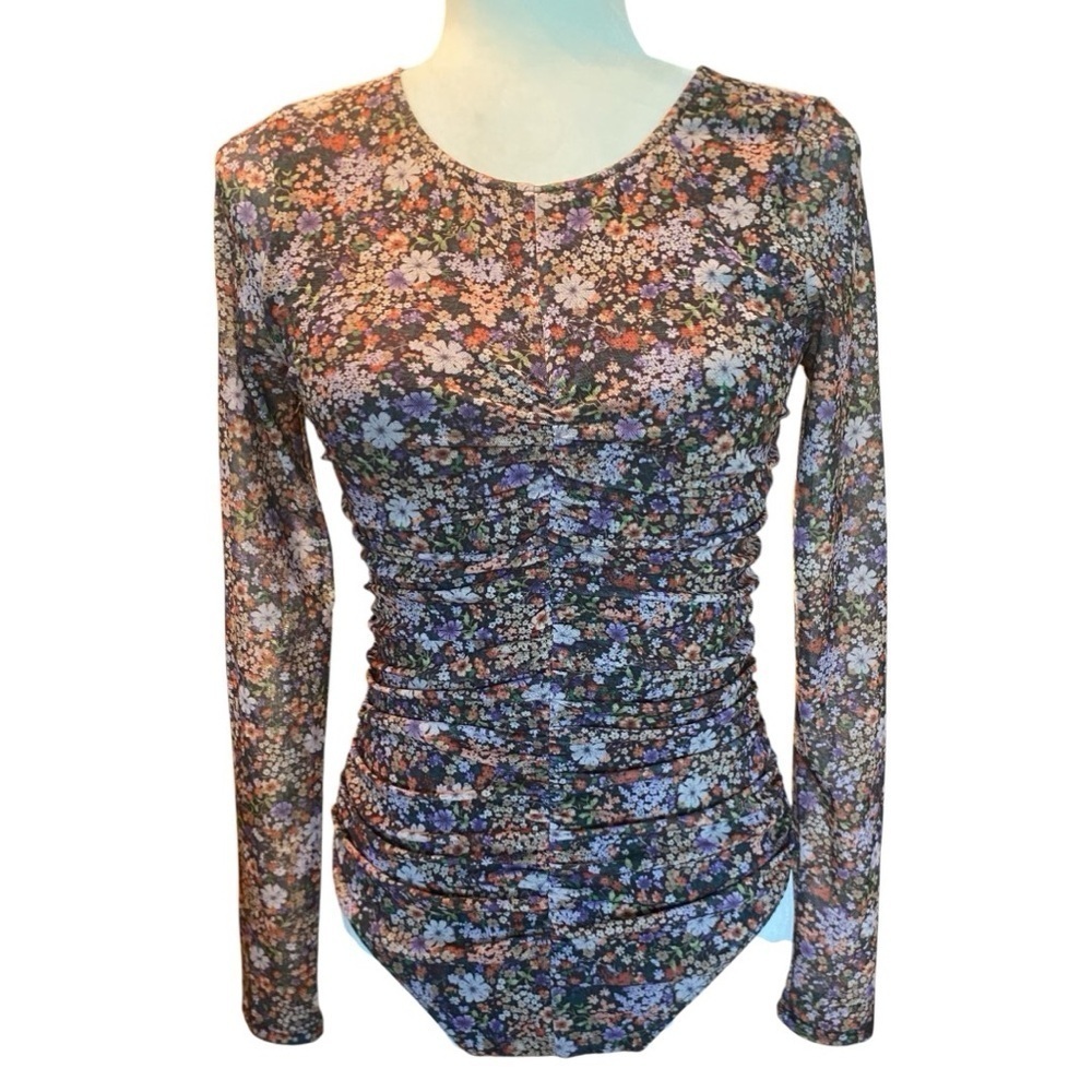 Lulus Everyday Luck Brown Floral Print Ruched Floral Bodysuit
